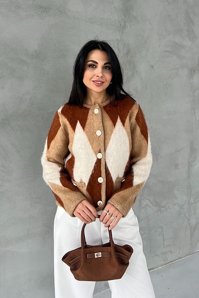 Seda Yalçın Atelier Brown Transitional Soft Diamond Patterned Cardigan