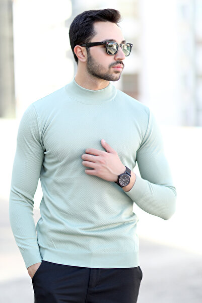 JB John Borners Men's Light Green Half Fisherman Rice Knit Sweater - 1045