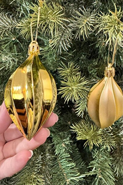 BeySüS Yılbaşı Çam Ağacı Süsü Parlak Gold Damla Cici Top 9 Cm 2'li