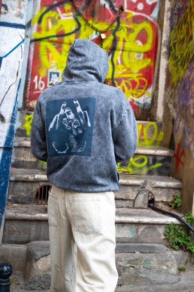 Sekizbiraltı All Eyez On Me Надрукований Oversize Unisex Premium Праний Чорний Худі