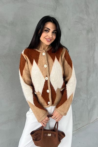 Seda Yalçın Atelier Brown Transitional Soft Diamond Patterned Cardigan