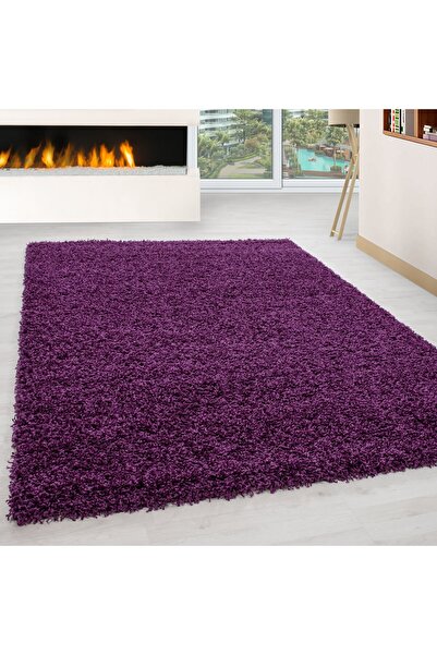 my şekil MYDECO CARPET Soft Shaggy Halı 3 cm uzun ve yüksek tüylü düz Lila Ço...