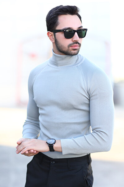 JB John Borners Men's Turtleneck Knitted Sweater Gray 100% Micro Flament Knit...