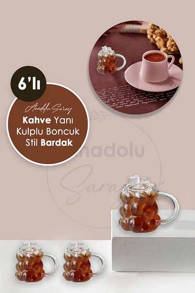Anadolu Saray 75ml Mini Bead Coffee Cup with Handle - 6 Presentation Cups