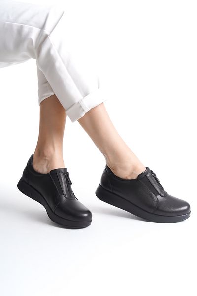 MİSS AMORE Piele naturală Negru Ortopedic Talpă confortabilă Fermoar Pantofi casual