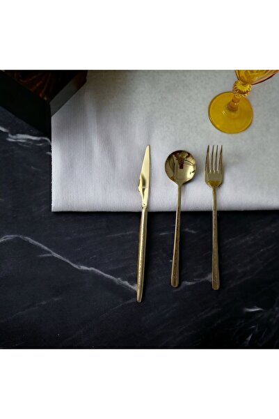 SCHÖN MUTFAK Schön 18 Parça Paslanmaz Çelik Gold Yılbaşı Konsept Çatal Bıçak ...