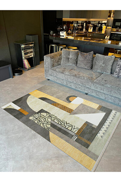 Rugs Modern Halı Barcelona Koleksiyonu Gri Sarı Tonlarda Soyut Desenli Modern...