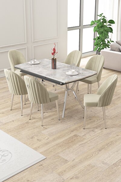 Canisa Sim Serisi 89x150 Açılabilir Lak Panel Rampla Gri Krom Ayak Masa Takım...