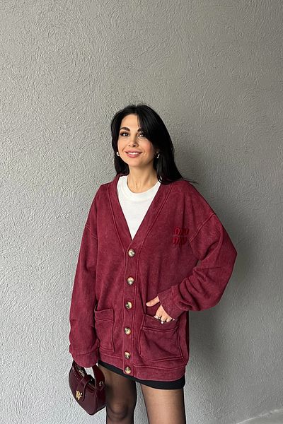 Seda Yalçın Atelier Burgundy Logo Detail Washed Cardigan
