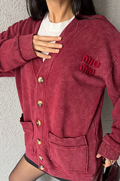 Seda Yalçın Atelier Burgundy Logo Detail Washed Cardigan