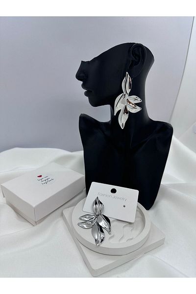 KUMRU BİJUTERİ Leaf Model Steel Earrings