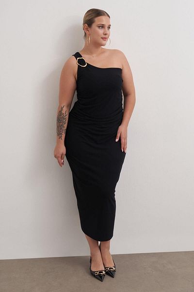 MYLİNE One Shoulder Dress with Metal Buckle Detail