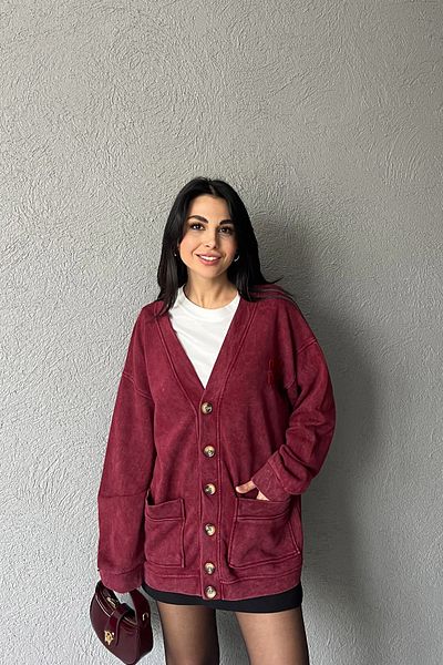 Seda Yalçın Atelier Burgundy Logo Detail Washed Cardigan