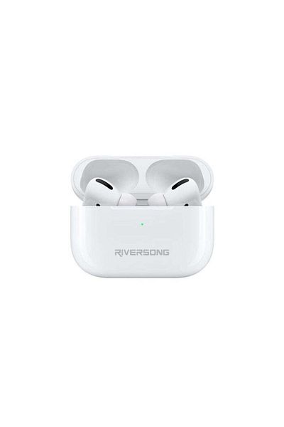 RİVERSONG سماعات أذن ستيريو لاسلكية حقيقية Airfly L7 مع شحن من النوع C، وتحكم باللمس، ومقاومة للعرق، باللون الأبيض
