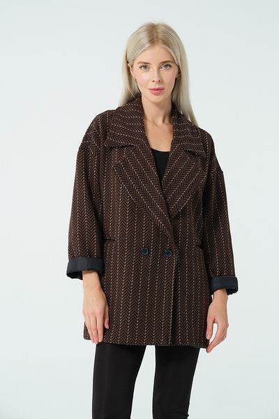 Moda Palmiss Palton de damă, maro amar, cu model în dungi, căptușit premium, din piele de căprioară