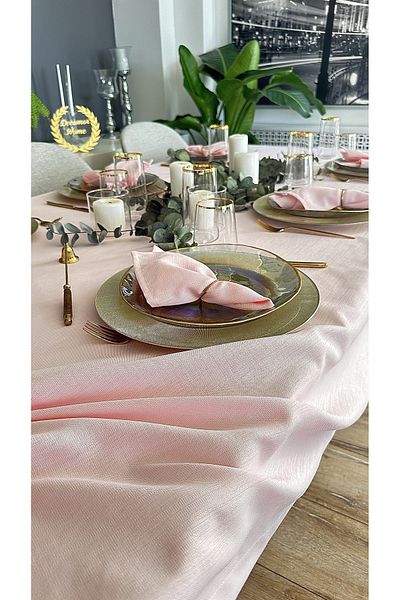 Decamor home Față de masă cu textura de in, roz caramel, cu sclipici