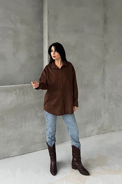 Seda Yalçın Atelier Bitter Brown Beaded Buttoned Suede Shirt