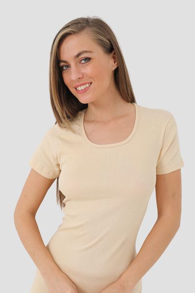 Arma Yıldız Nude Colored Women's Short Sleeve T-shirt - 100% Cotton, Undershirt Rib