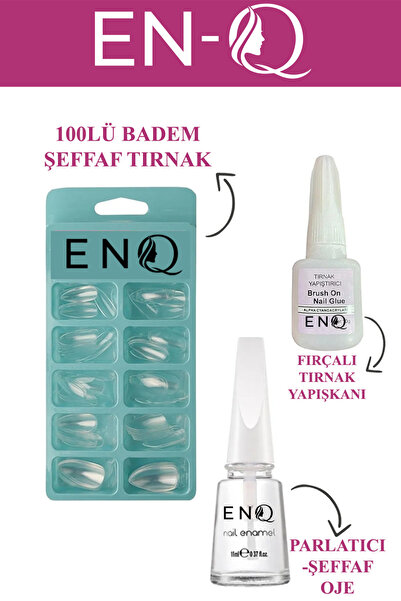ENQ 3 LÜ TIRNAK SET 100LÜ ŞEFFAF TIRNAK ŞEFFAF OJE FIRÇALI TIRNAK YAPIŞKANI