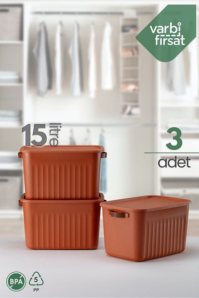 Varbifırsat Boxify Tile - 15 Lt 3 Pieces, Organizer Box with Lid, Decorative Storage Organizer