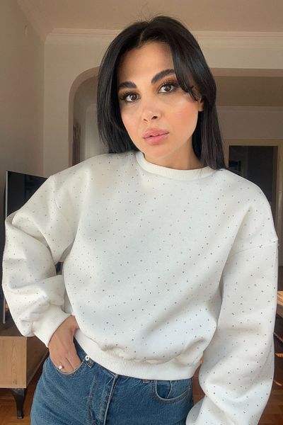 Seda Yalçın Atelier White Stone Crop Sweatshirt
