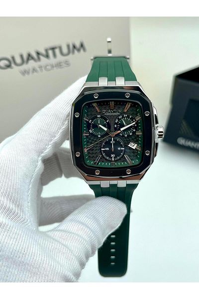Quantum Men's Watch New Season Silicone Green Color Function Genuine Leather Card with Calendar