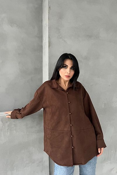 Seda Yalçın Atelier Bitter Brown Beaded Buttoned Suede Shirt