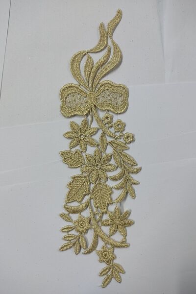 DUAYEN Güpür Aplik Pervane Desen Simli Altın Rengi 1 Adet