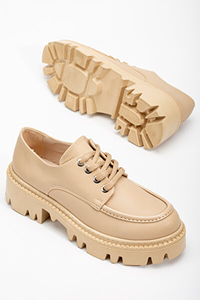 geeta Kadın Rahat Günlük Bağcıklı Cild Ayakkabı Bej