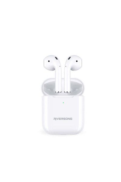 RİVERSONG سماعات أذن ستيريو لاسلكية حقيقية Airfly L2 مع شحن من النوع C، وتحكم باللمس، ومقاومة للعرق، باللون الأبيض