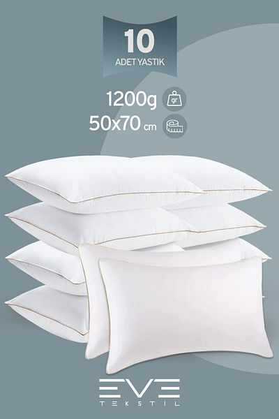 Eve Tekstil 10 Pieces Yellow Dream Series Zippered Antiallergic Silicone Fiber Filled Pillow 50X70Cm 1200Gr