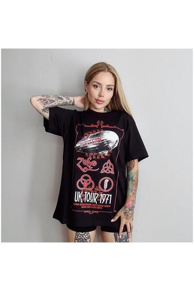 Karakedi Tricou negru unisex Led Zeppelin Uk Tour 1971