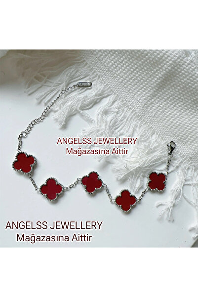 ANGELSS JEWELLERY سوار البرسيم الفضي العنابي (سوار البرسيم الفضي العنابي مودي...