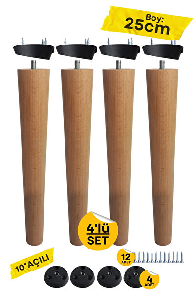 Altın İş Ahşap Entegre 25cm Wooden Angled Apparatus 4-Piece Conical Leg, Laundry Cabinet, Base, Tv Unit, Cabinet Riser