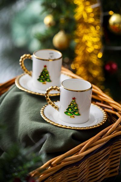 ACAR Dario New Year's Pine Tree Coffee Cup Set for 2 People - 90 ml
