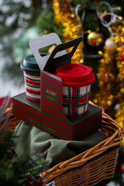 ACAR Santa Christmas 2-Person Mug Set with Lid - 385 ml