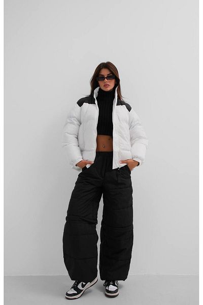 Le'amore Double Colored Hooded Black and White Coat