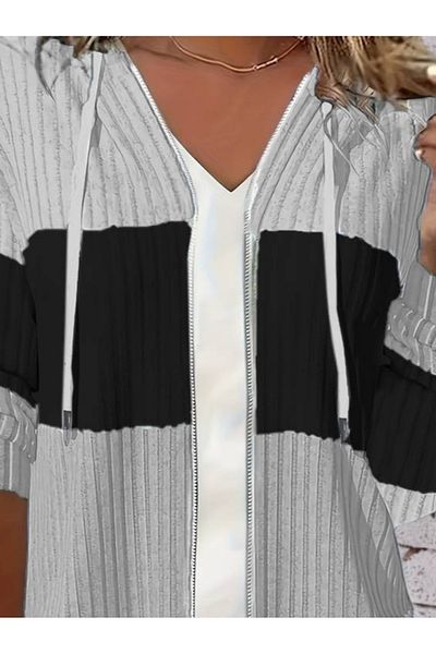 Viyamo Women's Long Sleeve Hooded Front Zip Block Print Hooded Camisole Jacket