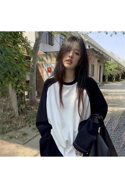 Karakedi Μαύρο μανίκι Raglan Λευκό Basic Unisex Μακρυμάνικο