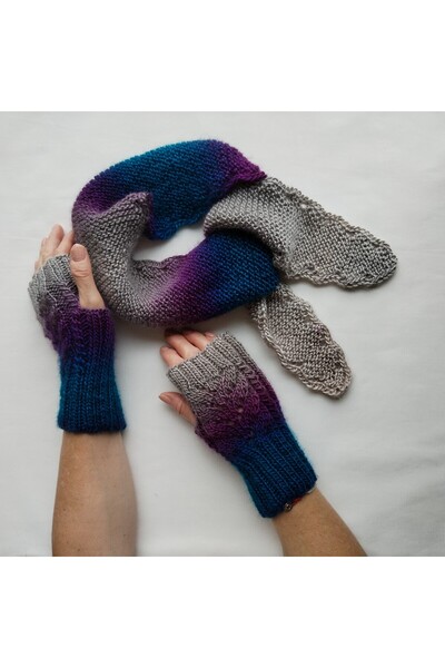 Küçük Burjuva RENKLİ EL ÖRGÜ ATKI VE PARMAKSIZ ELDİVEN TAKIMI