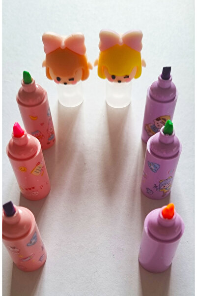 Modellino 3'ü 1 Arada/1 Kalemde 3 Renk Şapkalı Fiyonklu Çocuklar Fosforlu Kal...