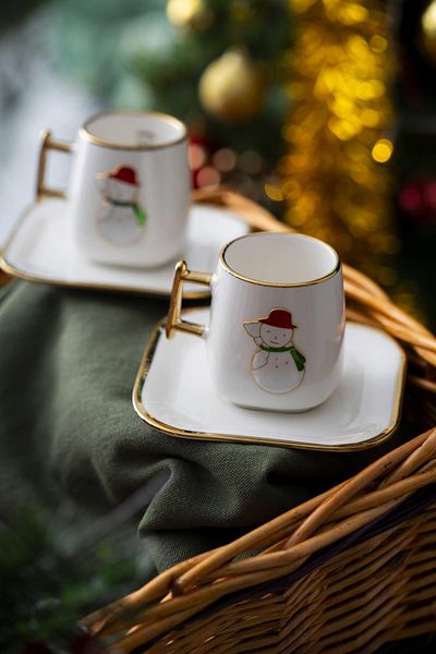 ACAR Leone New Year's Snowman Coffee Cup Set for 2 People - 90 ml