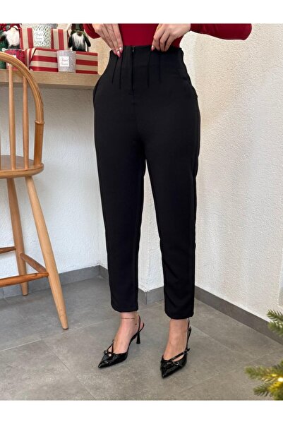 Deridün Yıldız Shoes Women's Overlapping Atlas Fabric Trousers with Ankle Ends 36 (S) - 48