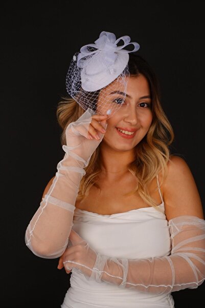 Hobigram Kırık Beyaz Vualet Nikah Şapkası Celis Gelin Aksesuarı Ve Tül Eldive...