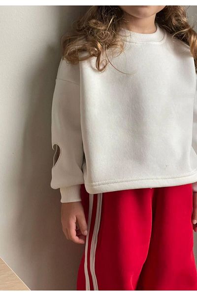 2kids2mom Red Striped Tracksuit and Sweatshirt Set - Heart Detail