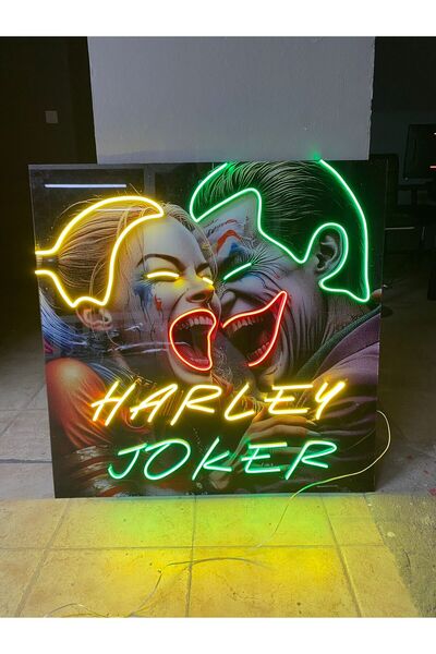 Cata Harley Quinn ve Joker Dekor Tablo Neon Tabela - Uv Baskı Üstüne Neon - 8...