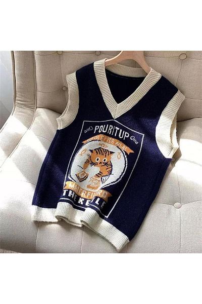 Karakedi Oldschool College Pouritup Oversize V-Neck Sweater