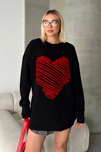 Hazinedan سترة نسائية سوداء منقوشة على شكل قلب كبير