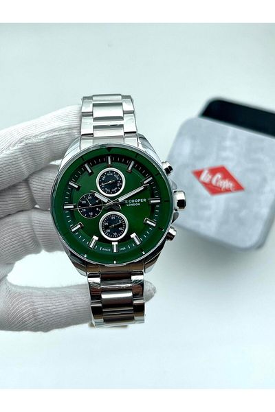Lee Cooper Men's Watch New Season Silver Inside Green Function Calendar Bracelet Gift
