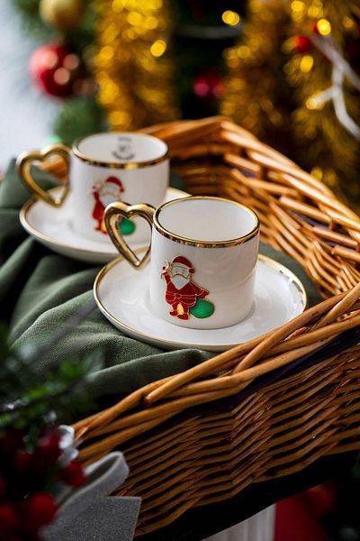 ACAR Limoges New Year's Santa Claus Coffee Cup Set for 2 People - 90 ml